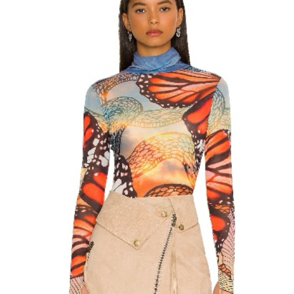 AFRM Fitted Orange and Black Long Sleeve Bodysuit